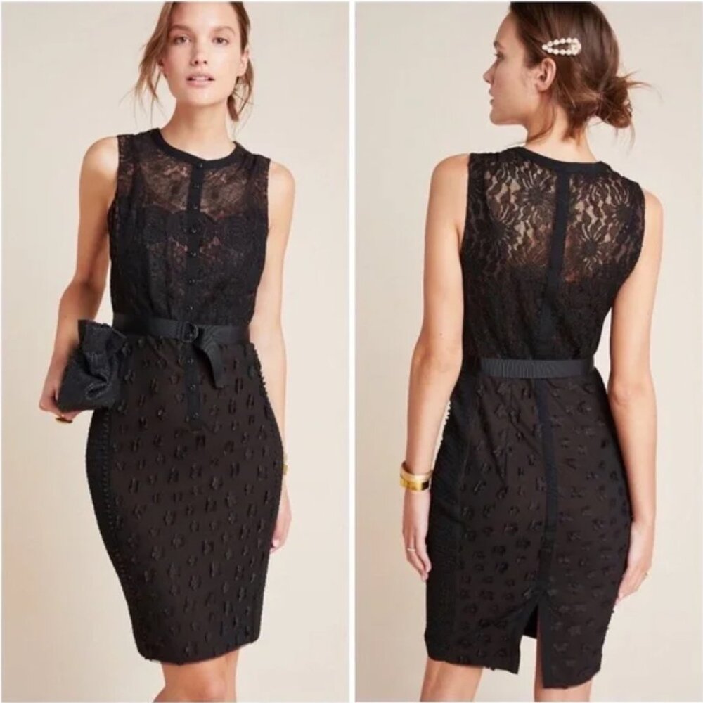 NEW Byron Lars Beauty Mark Gisella Lace & Button Classic Black Sheath Dress, 0P
